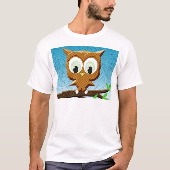 Camiseta Newsprint Cartoon Owl (Frente)