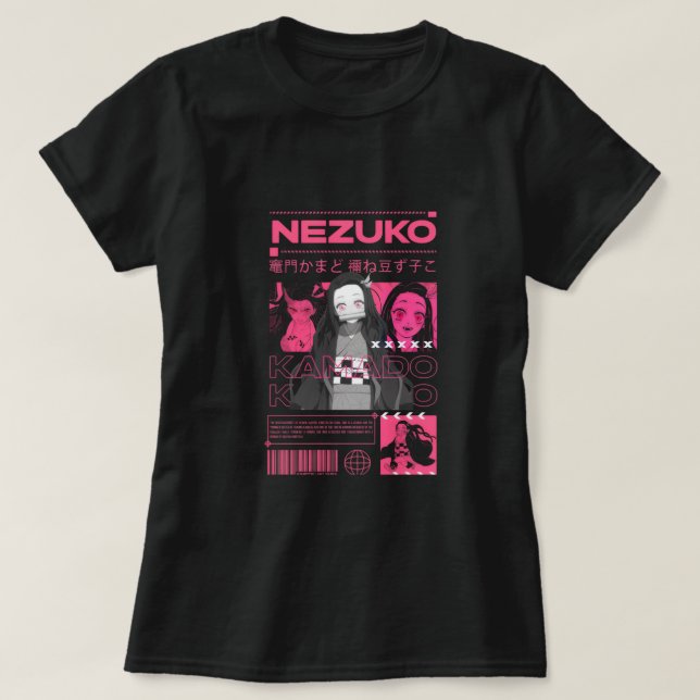 Camiseta Nezuko Kamado // Neon Synthwave Tee (Frente do Design)