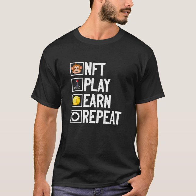 Camiseta NFT Play Earn Repeat Non-Fungible Token Crypto Art (Frente)
