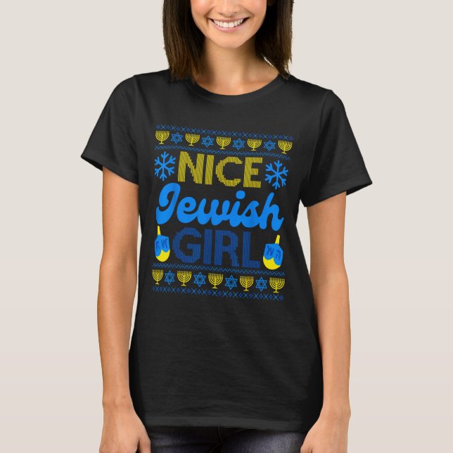 Camiseta Nice Jewish Girl Ugly Happy Hanukkah Sweater Chanu (Frente)