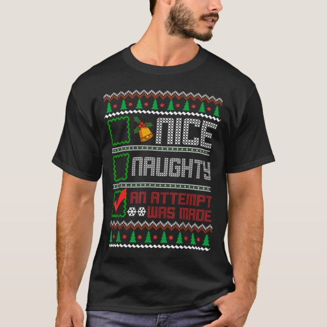 Camiseta Nice Naughty An Attempt Was Made Christmas List Sa (Frente)