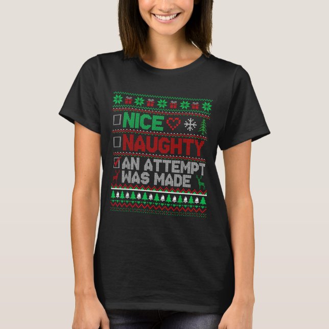 Camiseta Nice Naughty An Attempt Was Made Christmas List Sa (Frente)