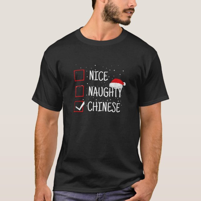 Camiseta Nice Naughty Chinese Christmas Checklist Funny Chi (Frente)