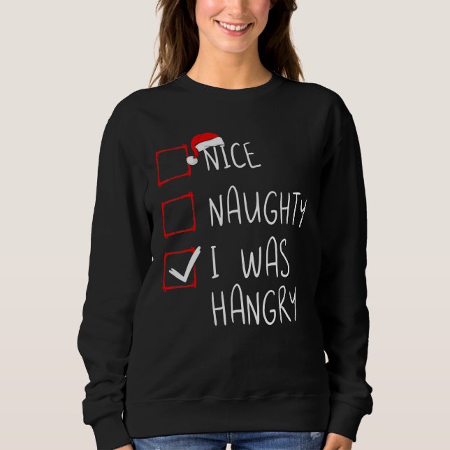 Camiseta Nice Naughty I Was Hangry Christmas List Xmas Sant (Frente)