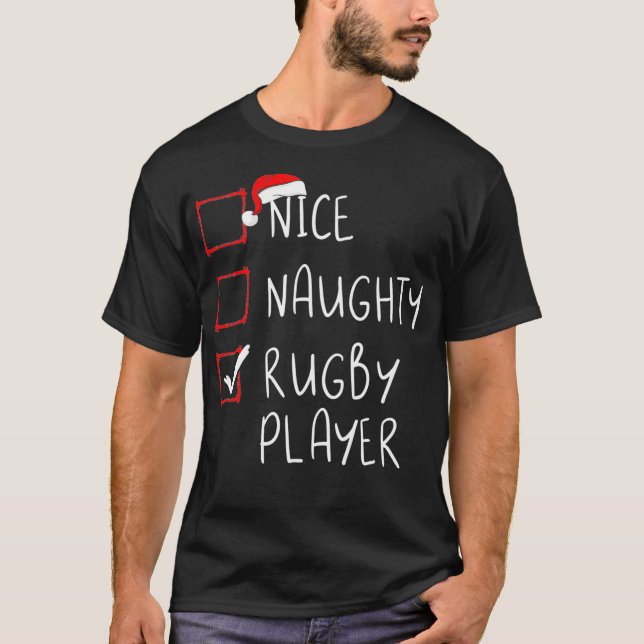 Camiseta Nice Naughty Rugby Player List Christmas Santa Cla (Frente)