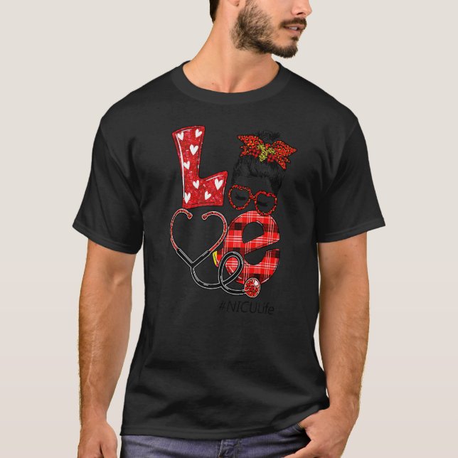 Camiseta Nicu Nurse Xadrez Leopard Amor Coração Mensagem Bu (Frente)