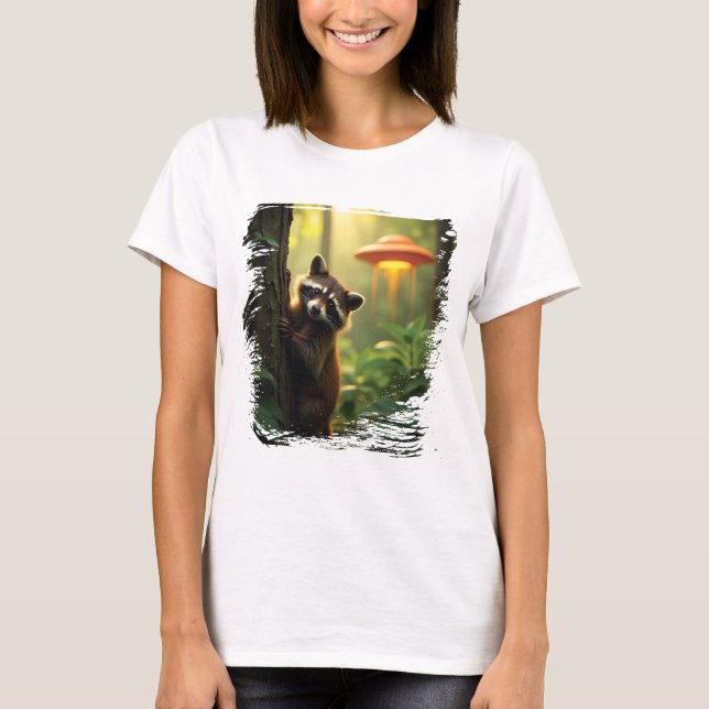 Camiseta niedliches Waschbär-UFO-Design (Frente)