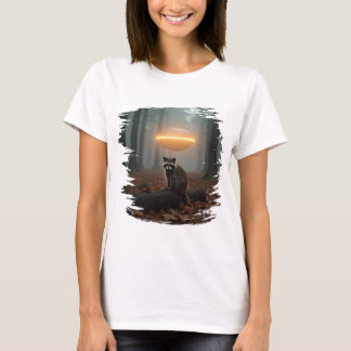 Camiseta Niedliches Waschbär-UFO-Design im Wald