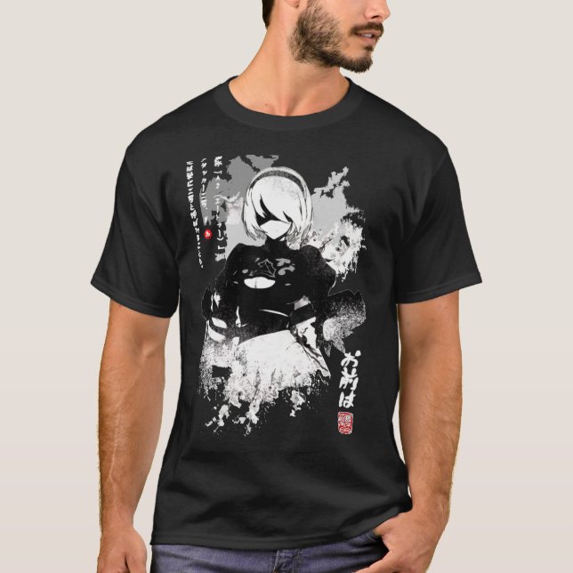 Camiseta Nier Automata 2B Japan Ink AO DEN Gift Halloween D (Frente)