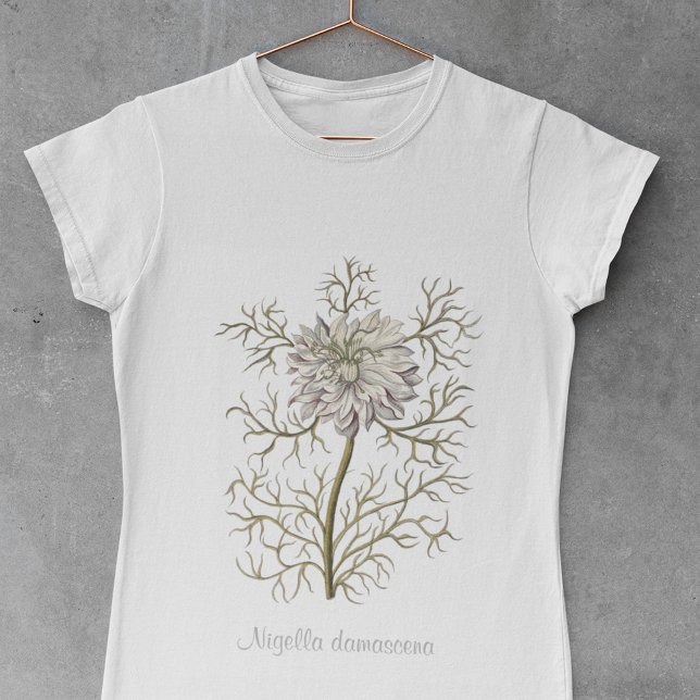 Camiseta Nigella Damascena Vintage Flor Botânico (Criador carregado)