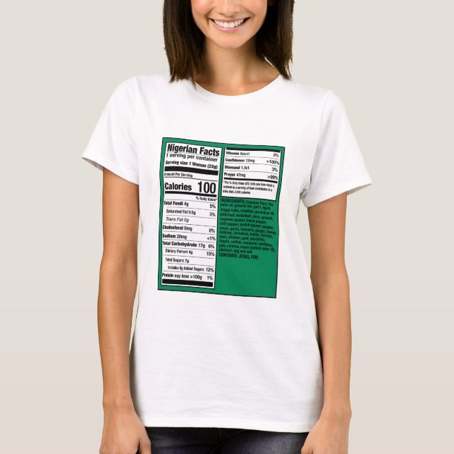 Camiseta Nigerian Woman Nutritional Facts Shirt (Frente)