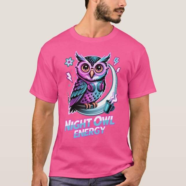 Camiseta Night Owl Energy – Neon Uil Design (Frente)