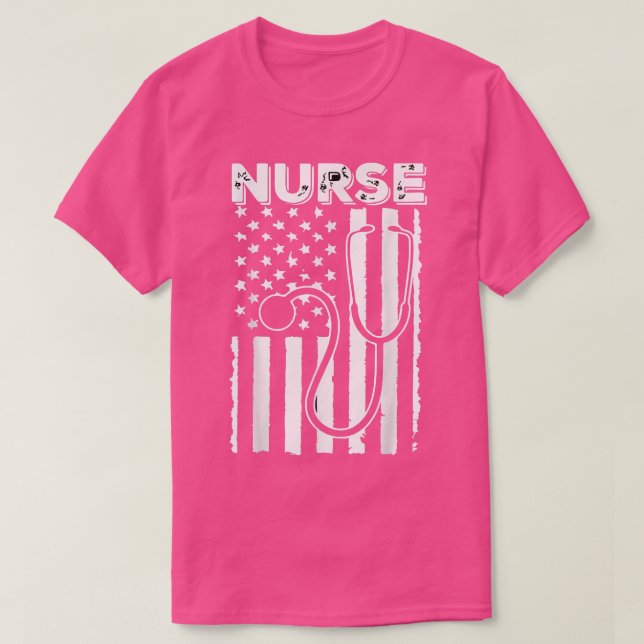 Camiseta Night Shift NurseNurse Flag American  (Frente do Design)