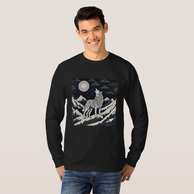 Camiseta Night Wolf Howl - Moonlight & Forest Aestético (Frente Completa)