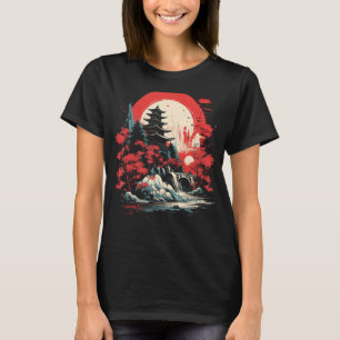 Camiseta Nihonga Painting Japonês Art Waterfall Japão Fan