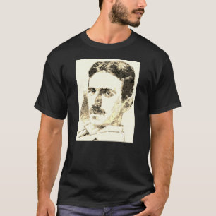 Camiseta Nikola Tesla Desenhando Na Sepia