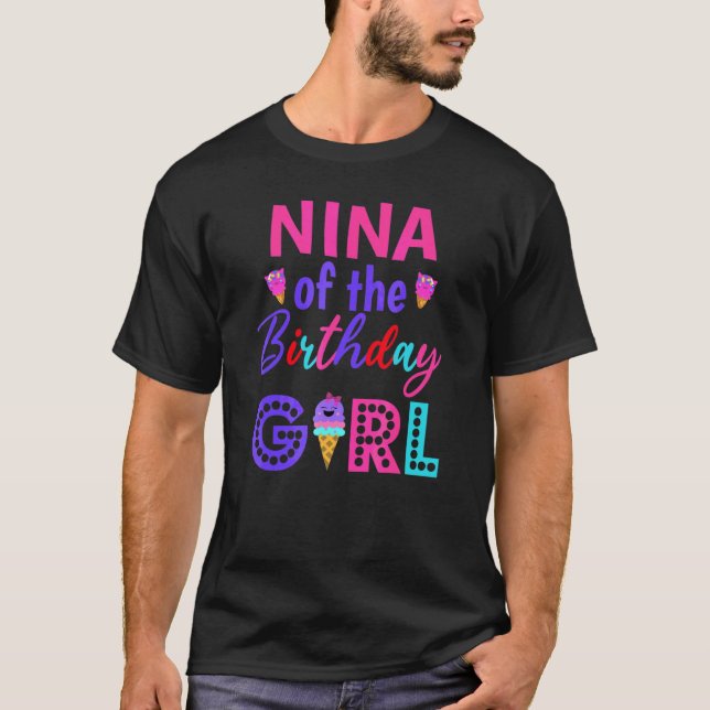 Camiseta Nina Da Garota de Aniversário Sorvete Avó Primeiro (Frente)