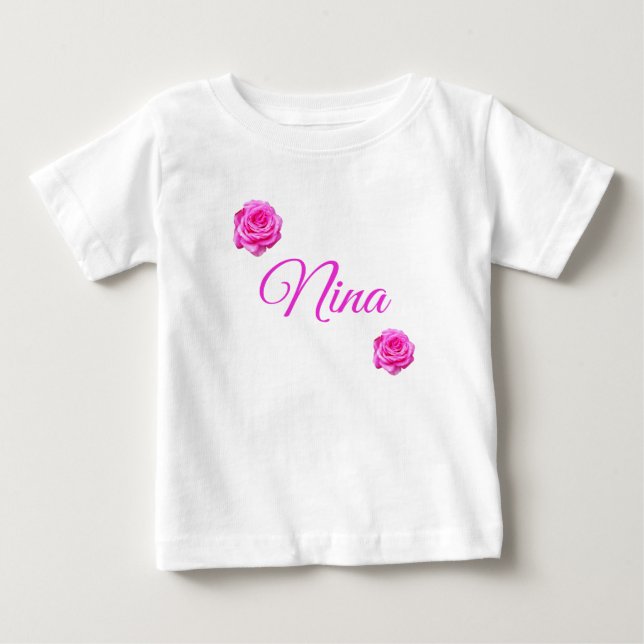 Camiseta Nina, Nome Com Rosas Rosa (Frente)