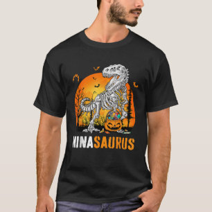 Camiseta Ninasaurus Dinossaur Skeleton Halloween Nina Sauru