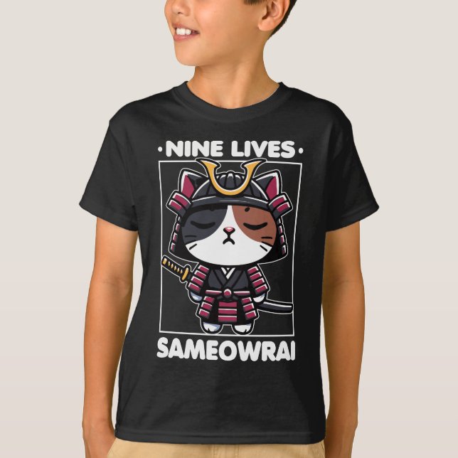 Camiseta Nine Lives Sameowrai Cat Pun (Frente)