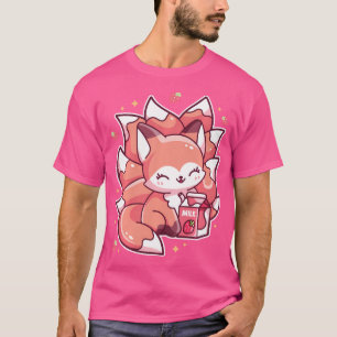 Camiseta Nine Tail Fox Kawaii Japonês Anime Strawberry Mil
