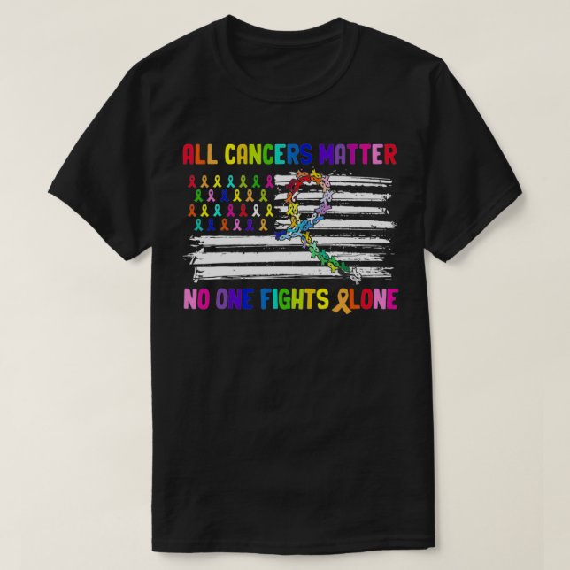 Camiseta Ninguém luta contra o Cancer sozinho Sinalizador d (Frente do Design)