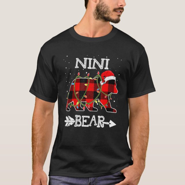 Camiseta Nini Bear, Red Buffalo Xadrez Mãe Urso Pajama (Frente)