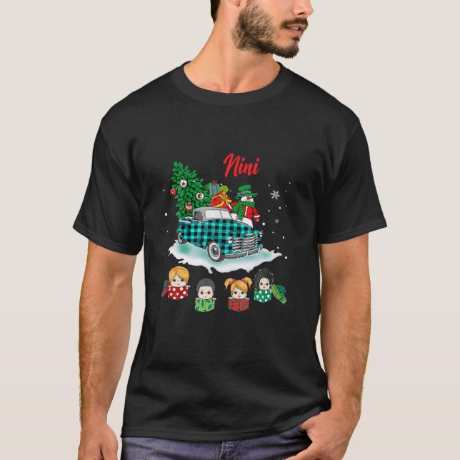 Camiseta Nini Natal Árvore Verde Caminhão Verde Gif (Frente)