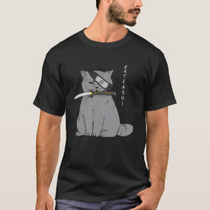 Camiseta Ninja Cat com espada Samurai na boca