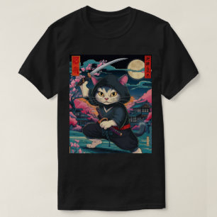 Camiseta Ninja Cat com Katana Sword Arte Marcial Japonesa