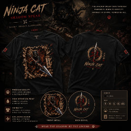 Camiseta Ninja Cat Shadow Spear – Guerreiro 3D Pop