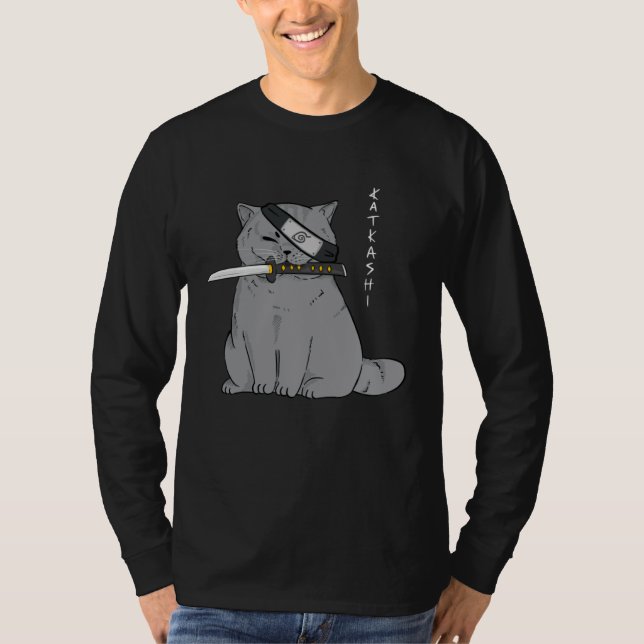 Camiseta Ninja Cat with Samurai Sword in Mouth (Frente)