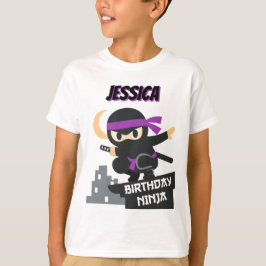Camiseta Ninja de Aniversário Roxo Nome Personalizado
