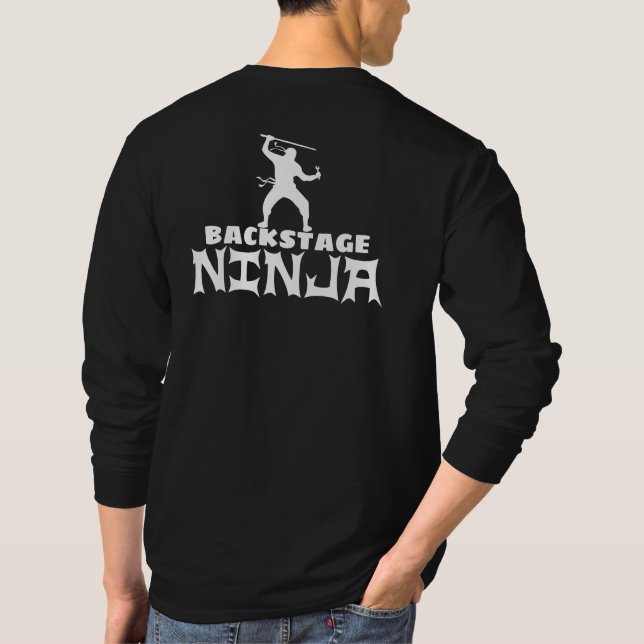 Camiseta Ninja de bastidores (branco) sobre traseiro (Verso)