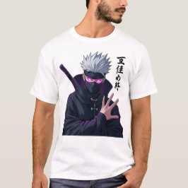 Camiseta Ninja de Cabelo Branco misterioso com olhos brilha