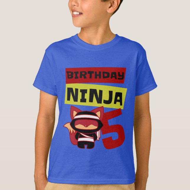 Camiseta Ninja Kids 5 Birthday, eu tenho 5 anos (Frente)