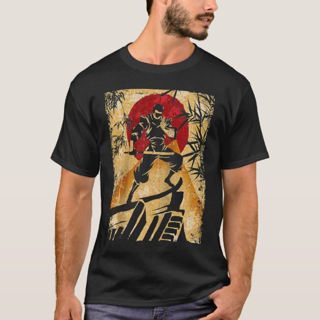 Camiseta Ninja Samurai Japonês Vintage Fighter Retro Ragla (Frente)