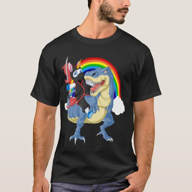Camiseta ninja unicorn ride trex (Frente)