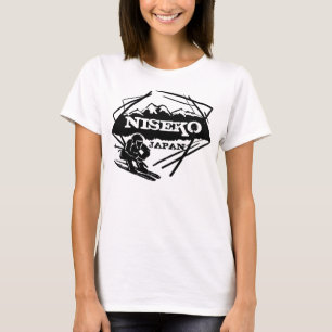Camiseta Niseko Japão, logótipo amarelo de esqui, damas de 