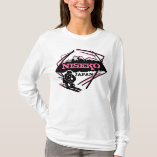 Camiseta Niseko Japão - logotipo rosa de esqui - moça