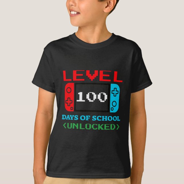 Camiseta Nível 100 Dias De Escola Desbloqueados 3 (Frente)