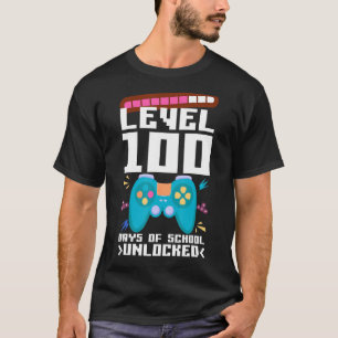 Camiseta Nível 100 Dias De Escola Desbloqueou 100º Gama De