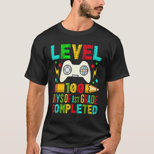 Camiseta Nível 100 Dias De Escolas Primárias Completadas Da (Frente)
