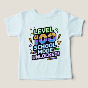 Camiseta Nível 100 Modo Escola Desbloqueado 100º Dia de Esc