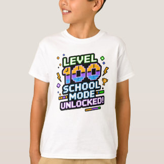 Camiseta Nível 100 Modo Escola Desbloqueado 100º Dia de Esc