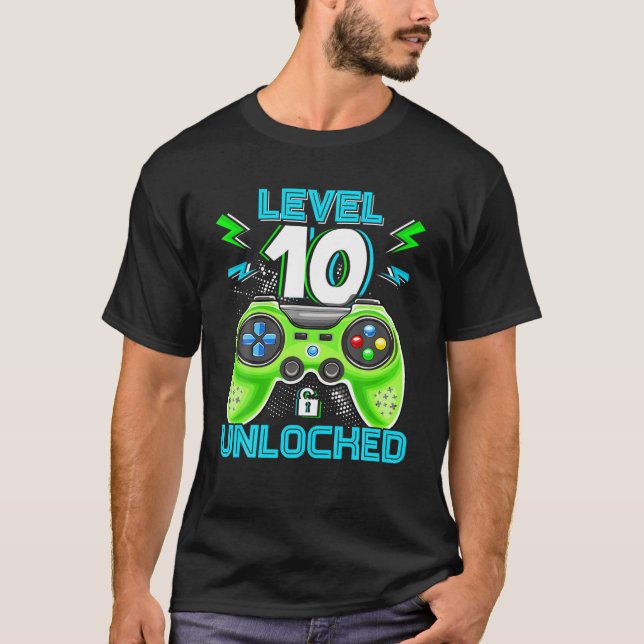 Camiseta Nível 10 Crianças De Aniversário Desbloqueadas 10º (Frente)