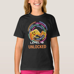 Camiseta Nível 10 Desbloqueado Aniversário do Gamer Defin