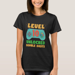 Camiseta Nível 10 Desbloqueado Dígitos Duplos Aniversário d