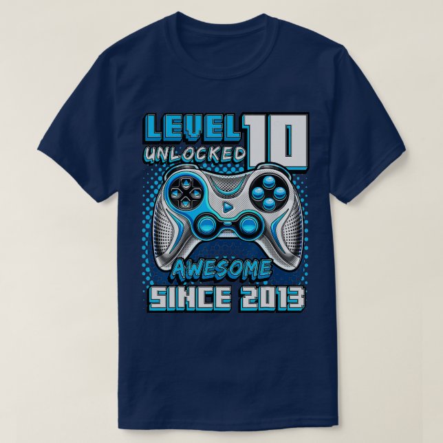Camiseta Nível 10 Desbloqueado Incrível 2013 Vídeo Game 10. (Frente do Design)