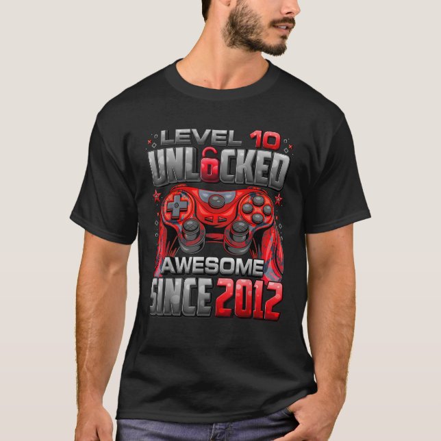 Camiseta Nível 10 Desbloqueado Incrível Desde 2012 10º Aniv (Frente)